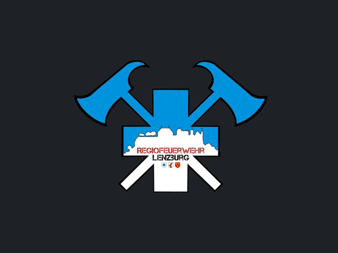 Logo der Regio Feuerwehr Lenzburg auf anthrazitfarbenem Hintergrund