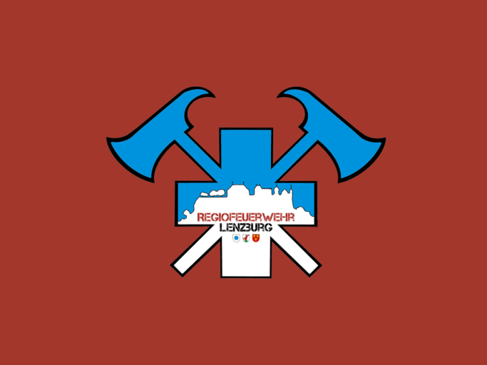 Logo der Regio Feuerwehr Lenzburg auf rotem Hintergrund